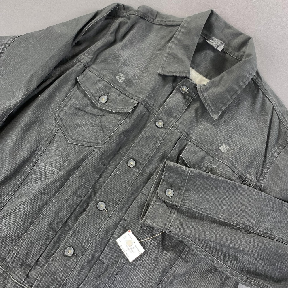 Rocawear Jacket Mens 48 Black Coated Denim Trucker Jean Streetwear Hip Hop Boxy